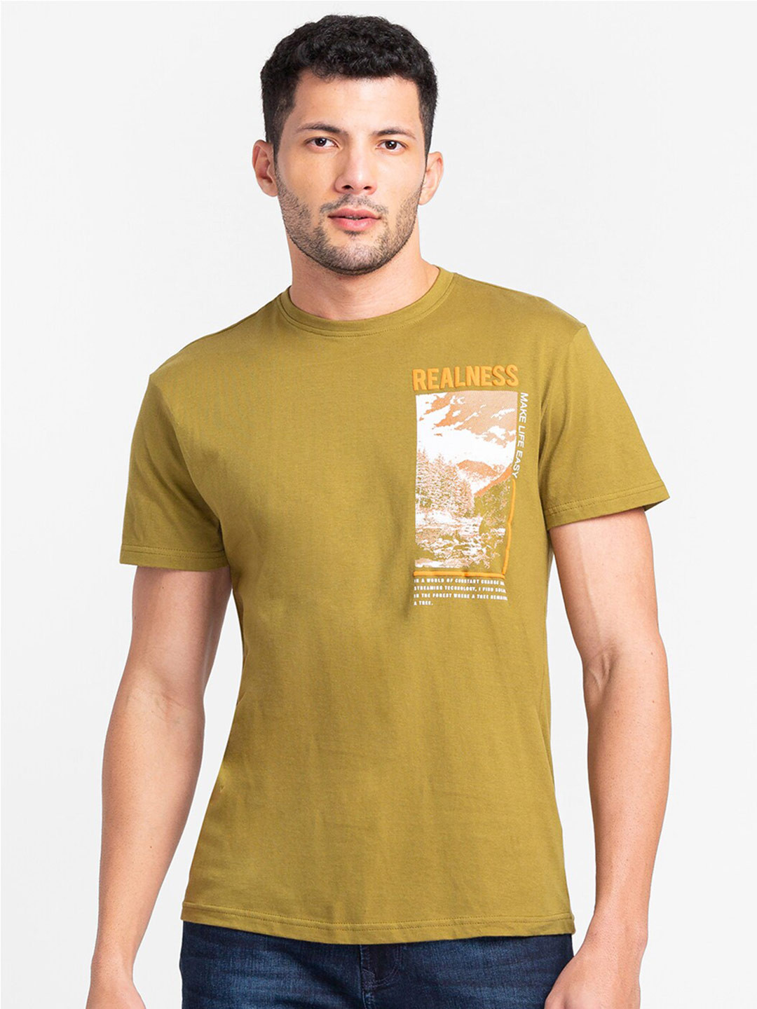 Buy Globus Men Olive Green Printed T Shirt Tshirts for Men 20621230