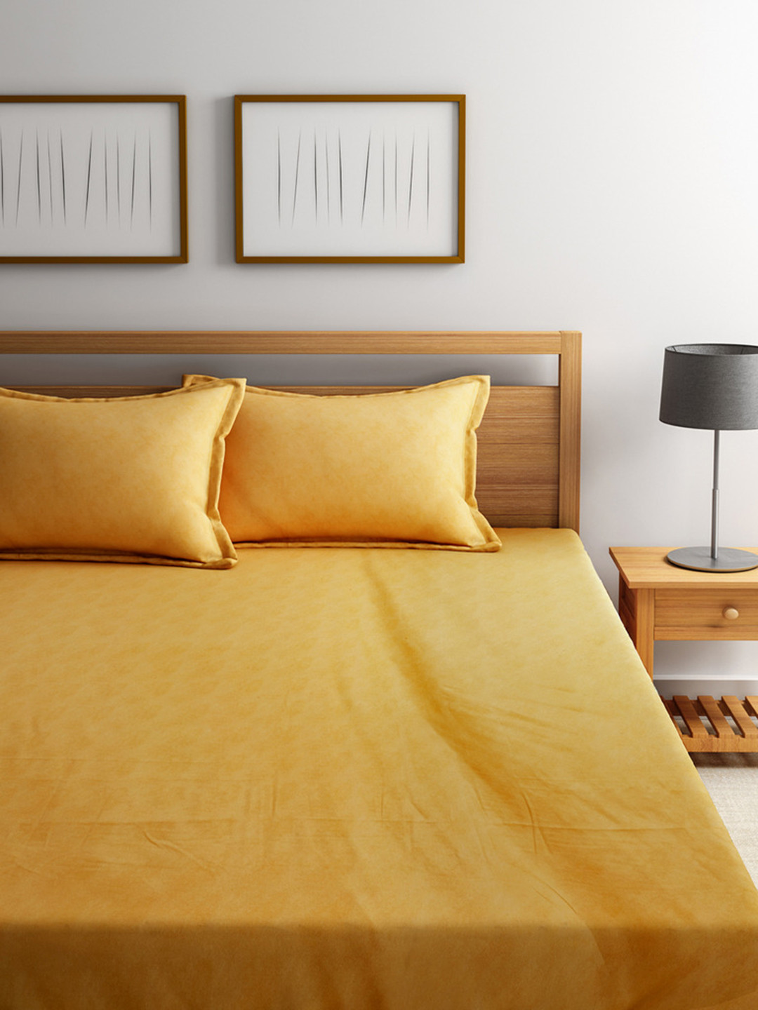 Buy Tangerine Mustard Yellow 300 TC Fine Cotton Double Bedsheet With 2 Pillow Covers Bedsheets