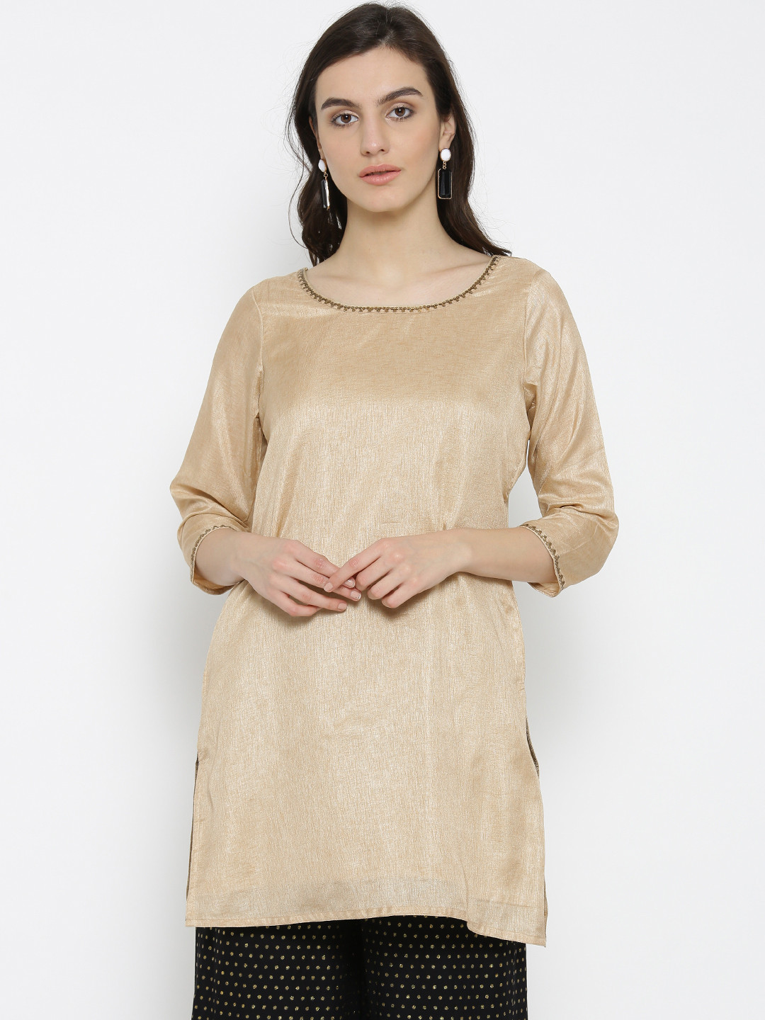 Women Beige Solid Kurta With Trouser main image 0