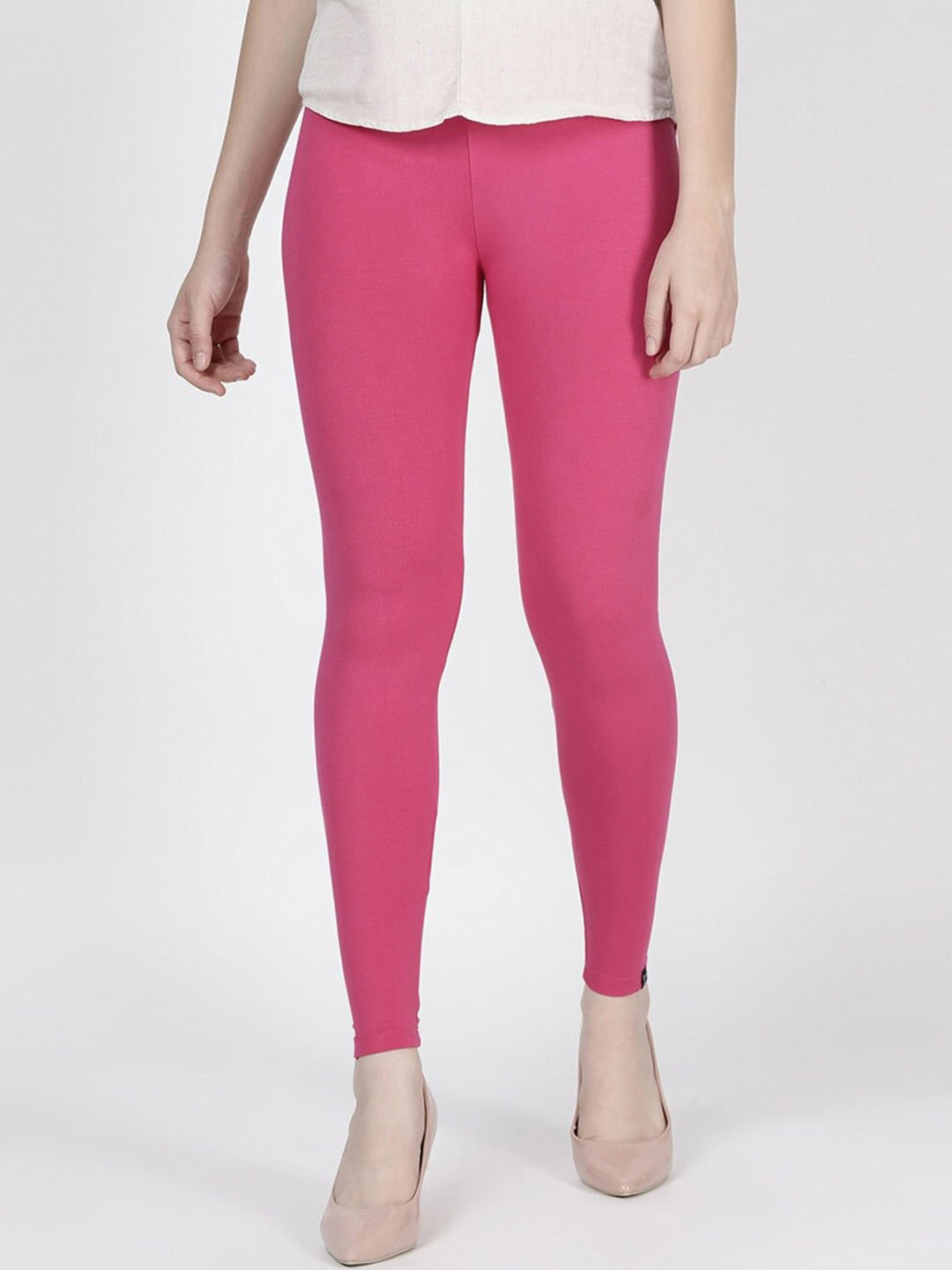 Baby Pink Solid Ankle Length Leggings