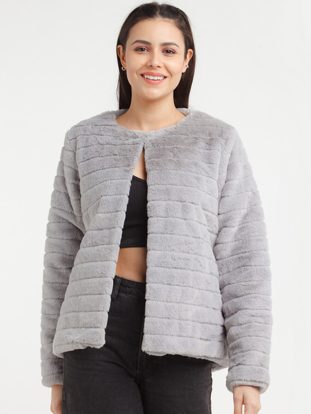 Buy Zink London Women Grey Striped Bomber Jacket Jackets for Women