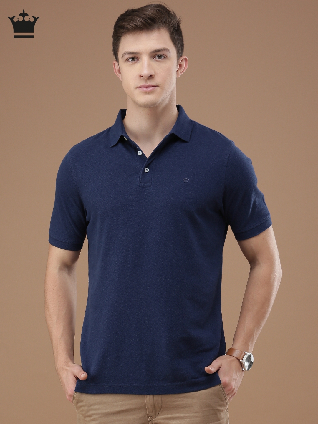 Buy Louis Philippe Men Navy Solid Polo Collar Pure Cotton T Shirt ...