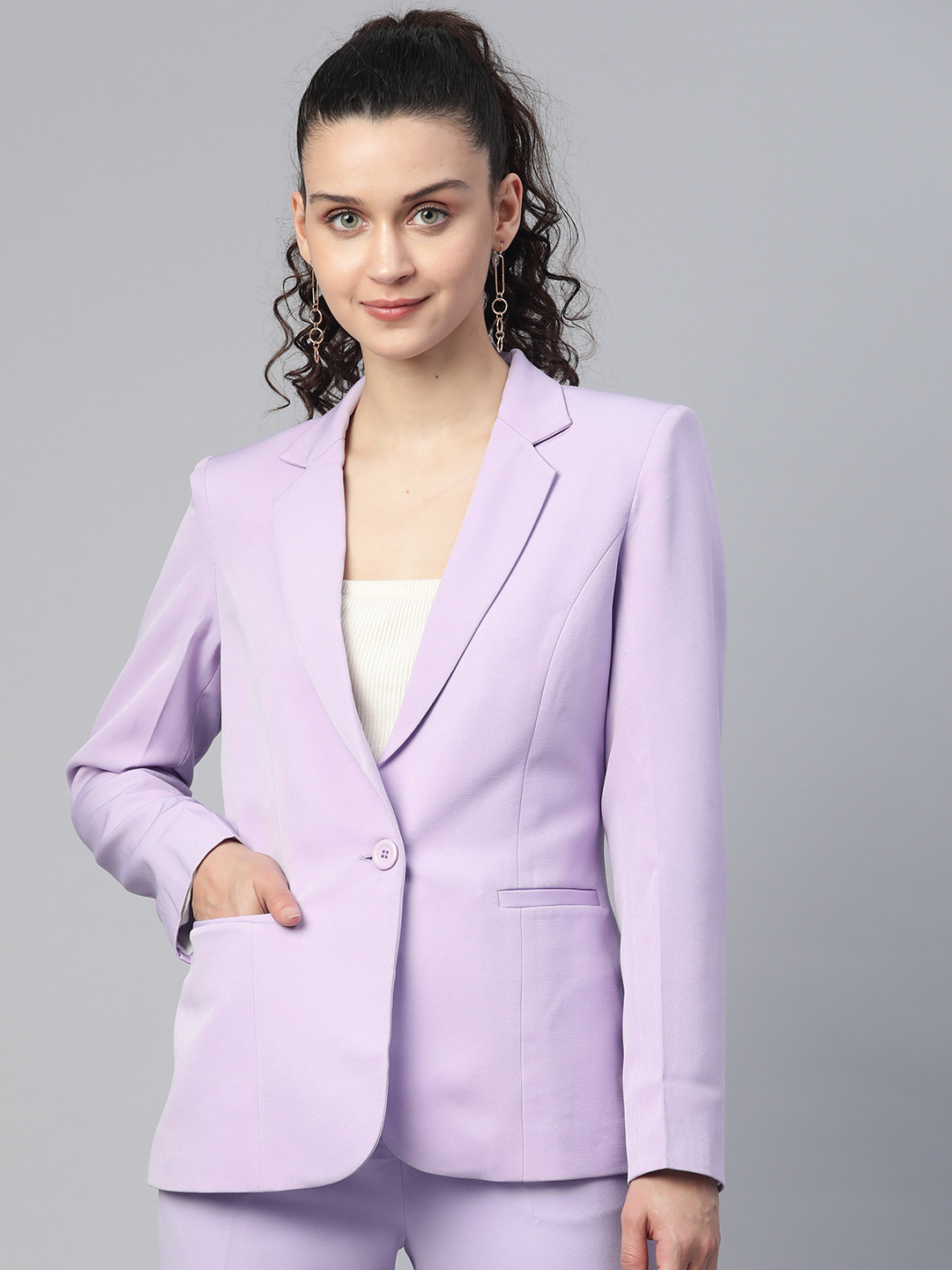 Buy PowerSutra Women Lavender Solid Tailored Fit Blazer Blazers for