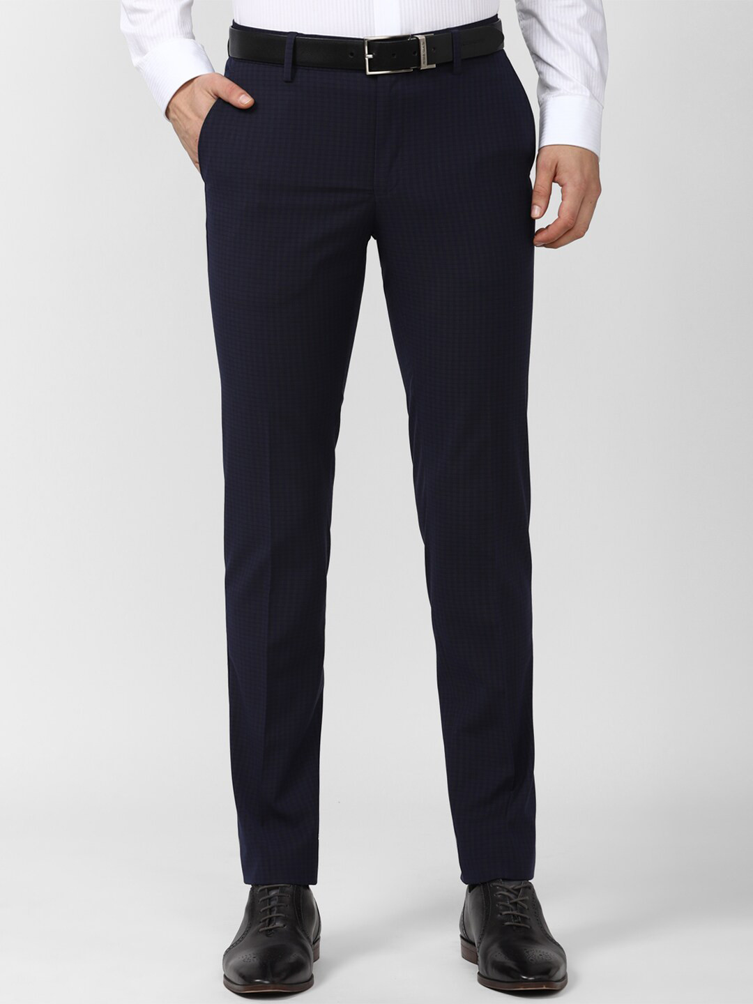 Buy Peter England Elite Men Navy Blue Slim Fit Trousers - Trousers for ...
