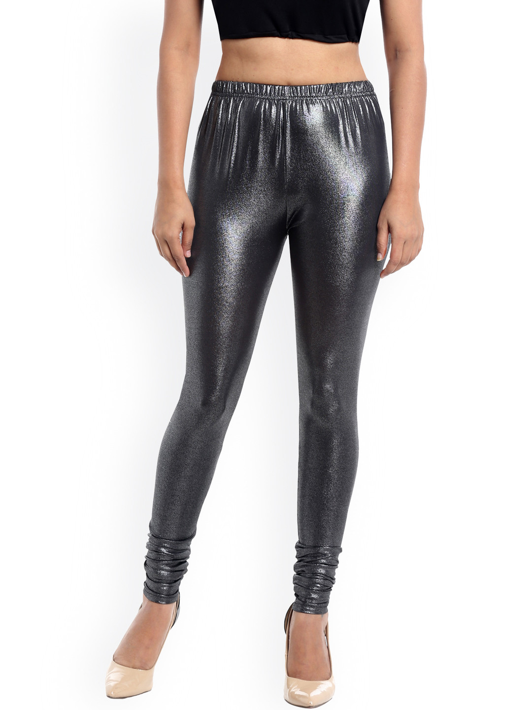 Buy Ira Soleil Gunmetal Toned Shimmery Leggings Leggings for Women