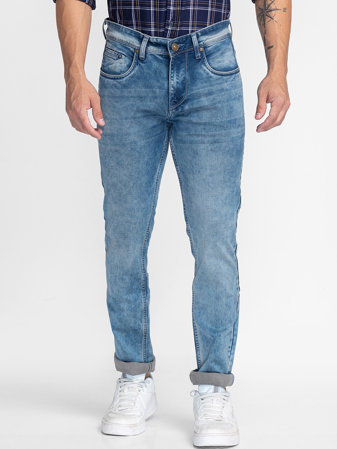 Buy Oxemberg Men Blue Lean Slim Fit Heavy Fade Jeans - Jeans for Men ...