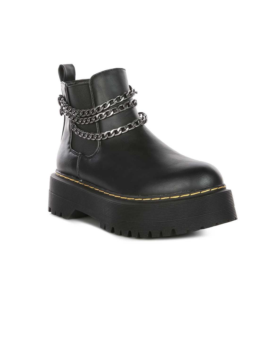Buy London Rag Women Black Solid Chunky Metal Chain Chelsea Boot