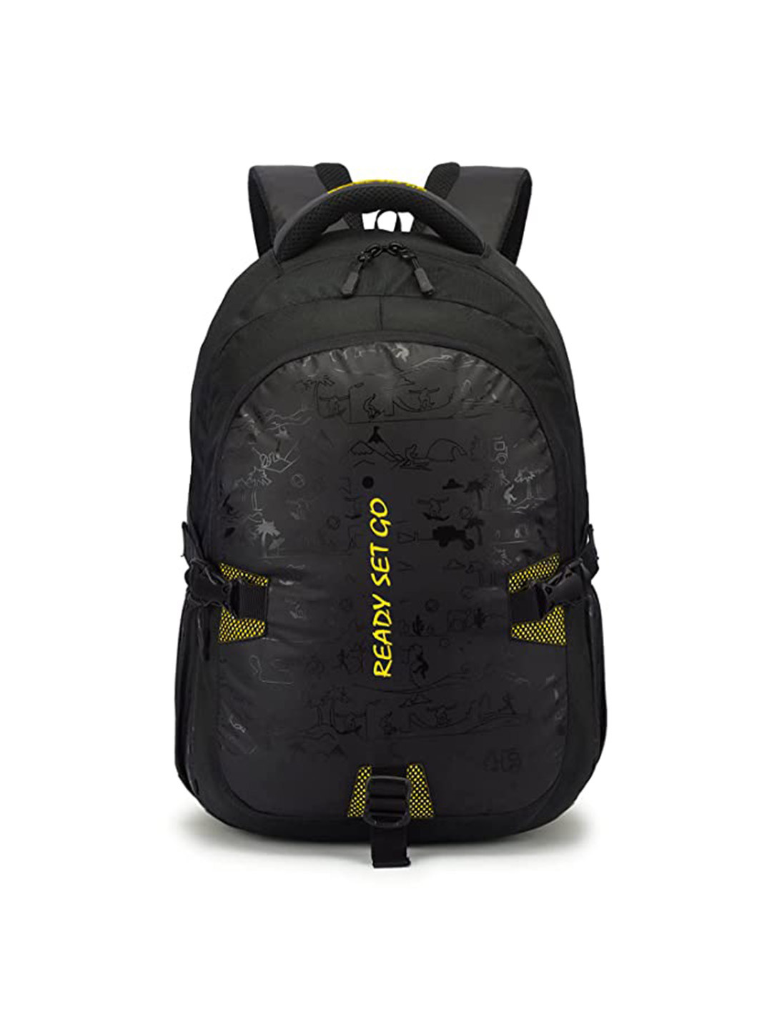 Buy TRAVEL POINT Black & Yellow Typography Backpack With Compression ...