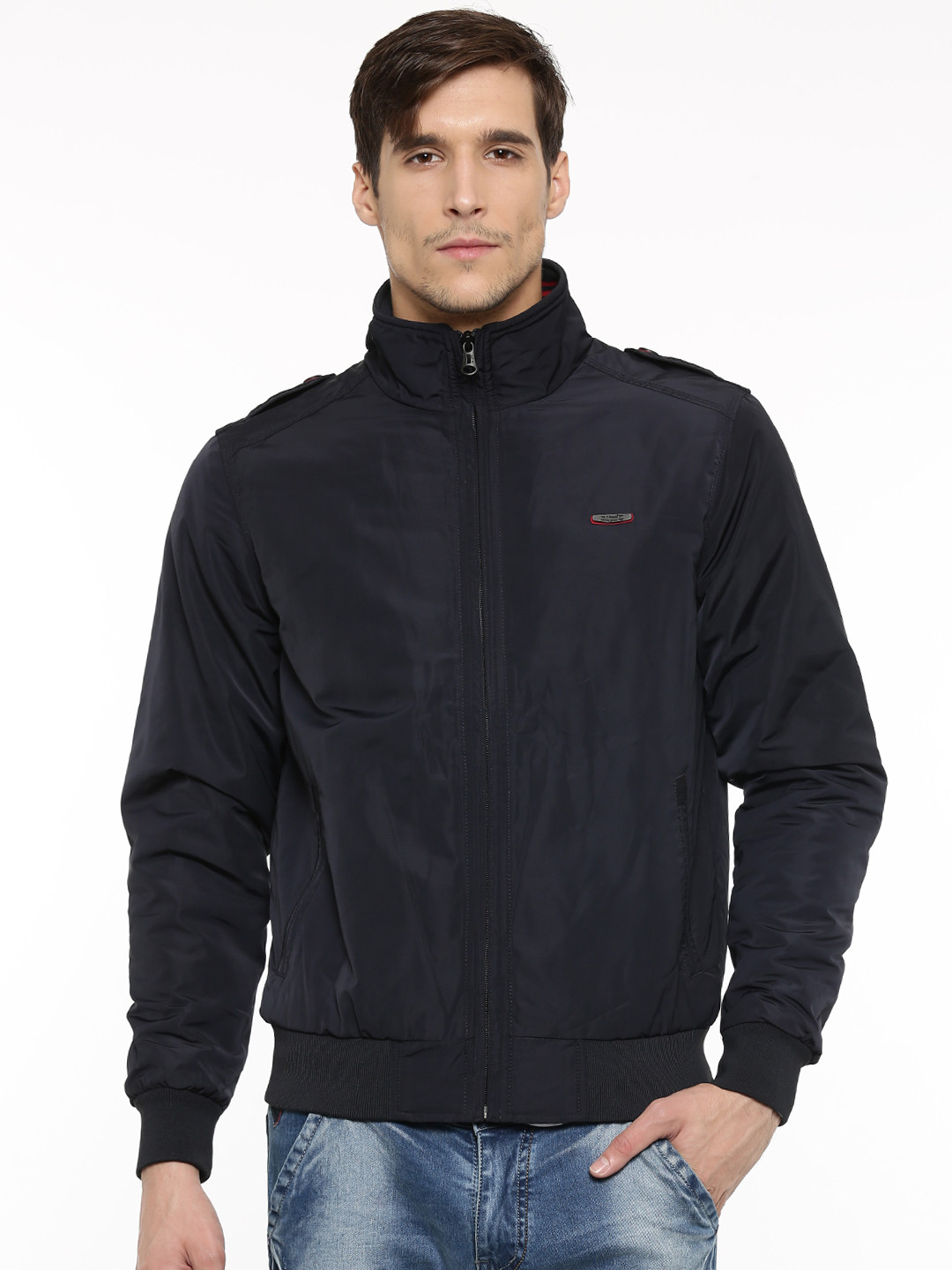 Men's Navy Blue Solid Bomber Jacket