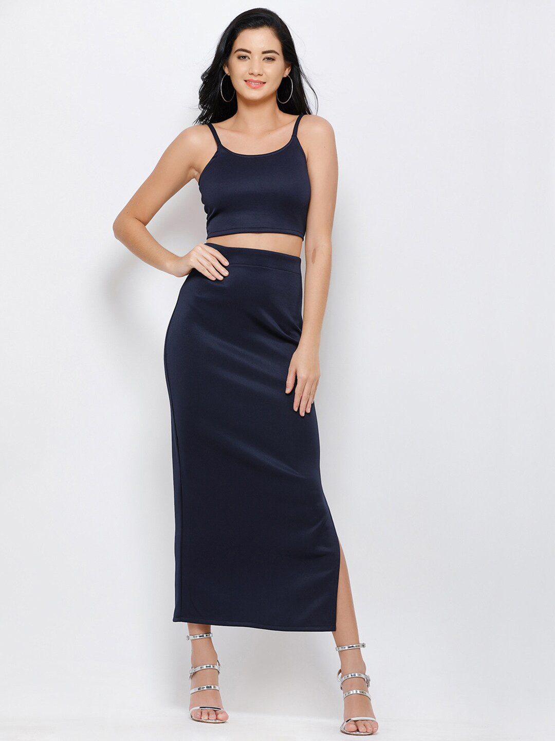 Buy SCORPIUS Women Navy Blue Top With Skirt Co Ords Set - Co Ords for ...