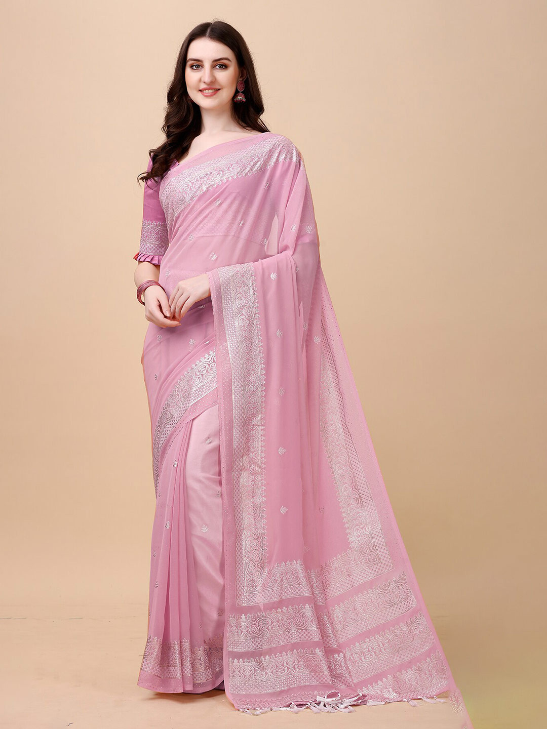 buy-anjaneya-sarees-pink-silver-toned-ethnic-motifs-silk-blend