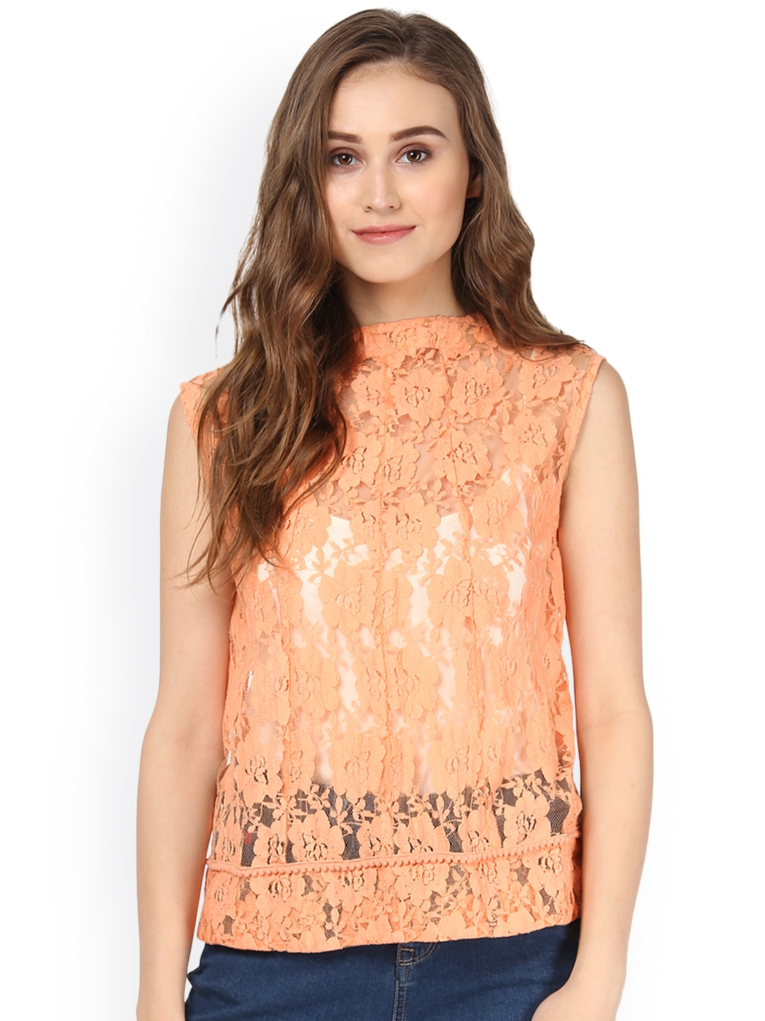 Buy STREET 9 Women Peach Coloured Lace Top - Tops for Women 2064252 ...