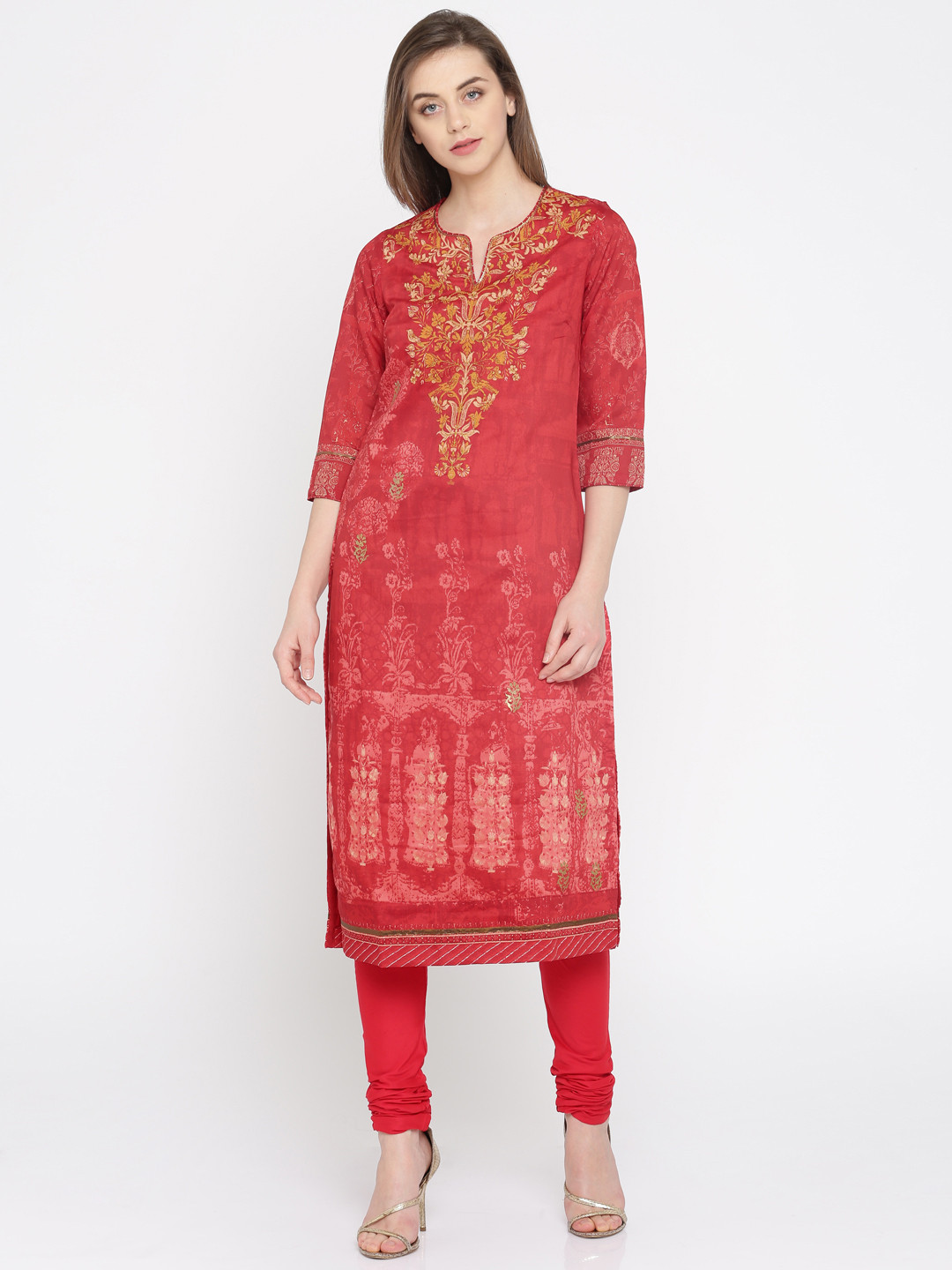 Buy Biba Women Red Printed Straight Kurta Kurtas for Women 2064350