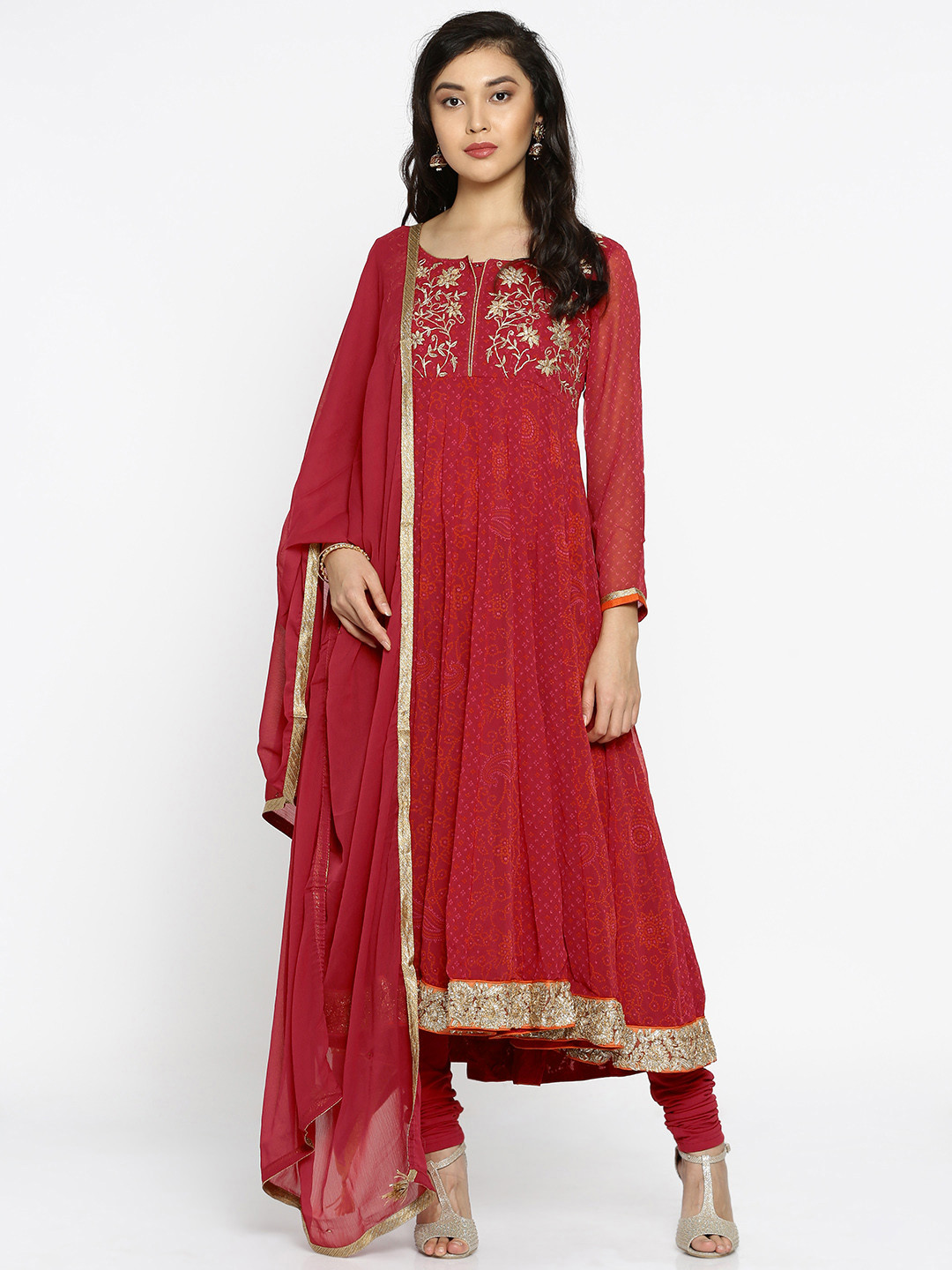 Buy Biba Women Red & Printed Kurta With Churidar & Dupatta Kurta Sets