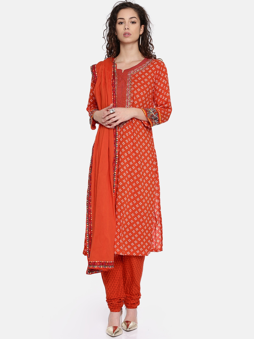 Buy Biba Women Red Printed Kurta With Churidar & Dupatta - Kurta Sets ...