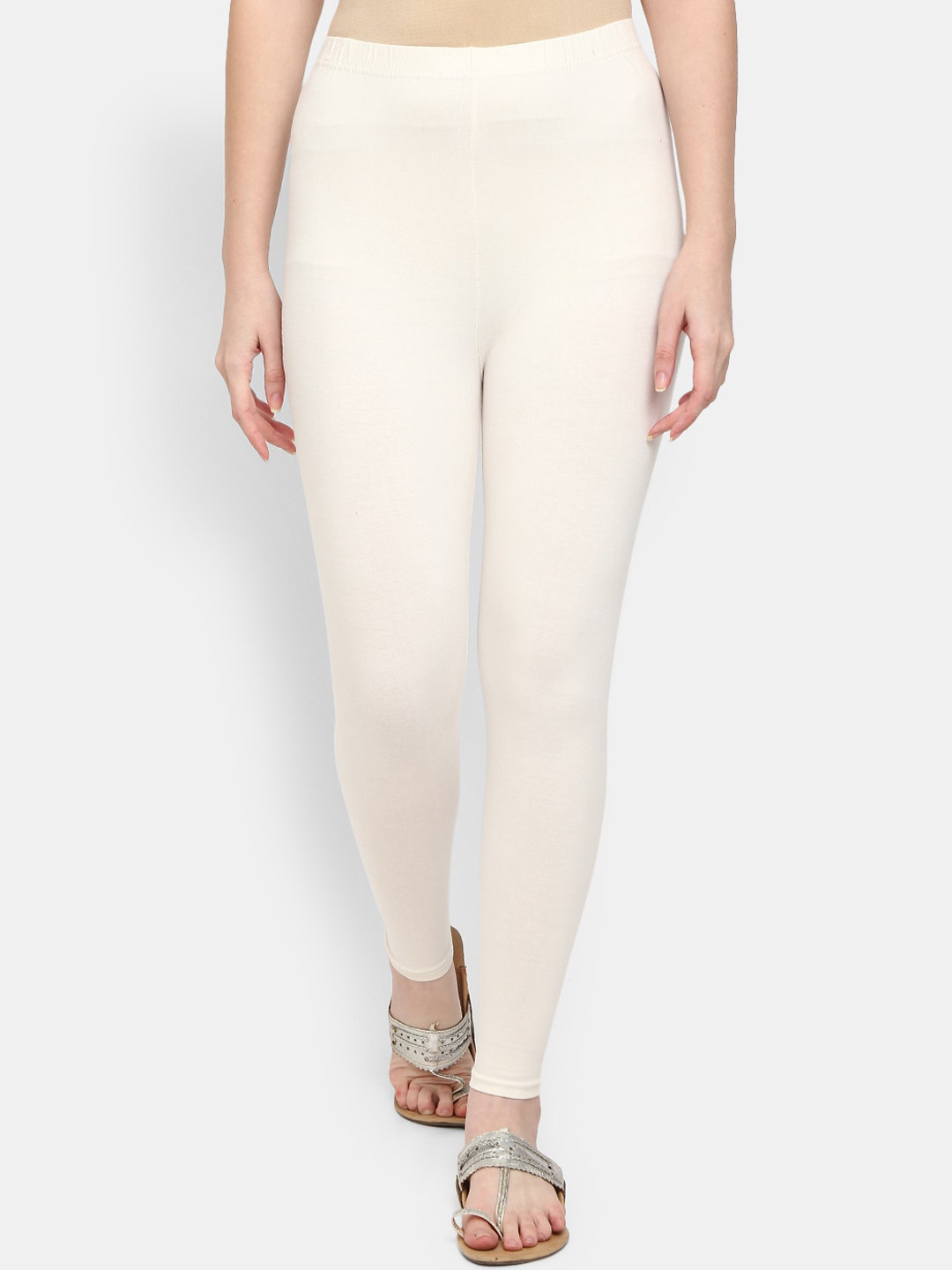 Buy V Mart Women Off White Solid Ankle Length Cotton Leggings