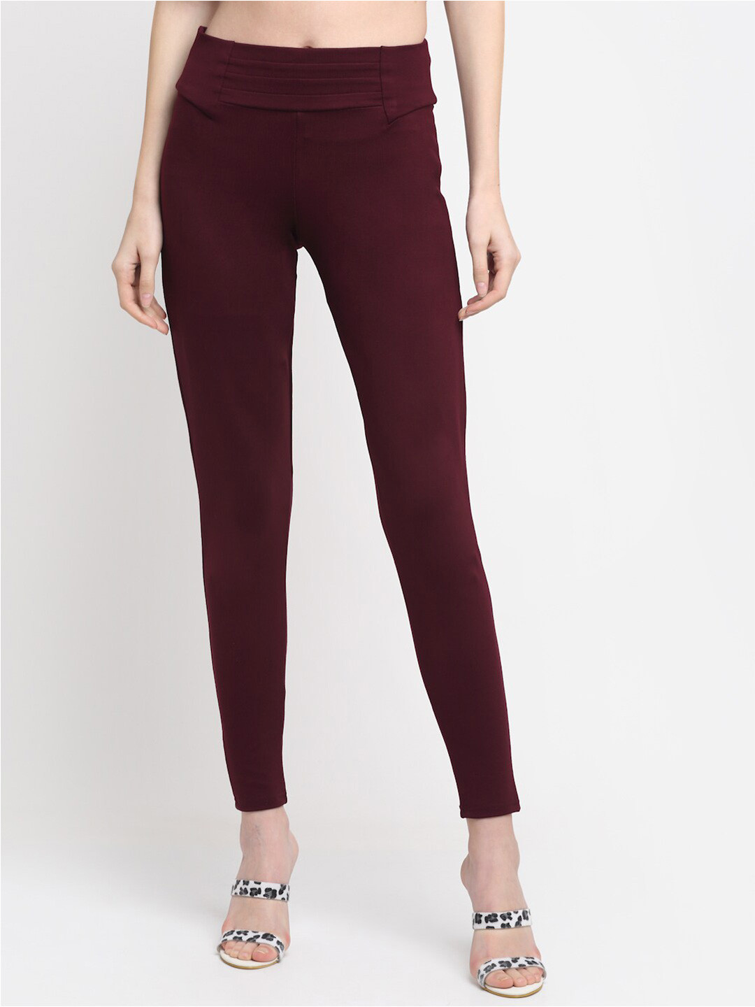 Maroon Solid Jeggings main image 1