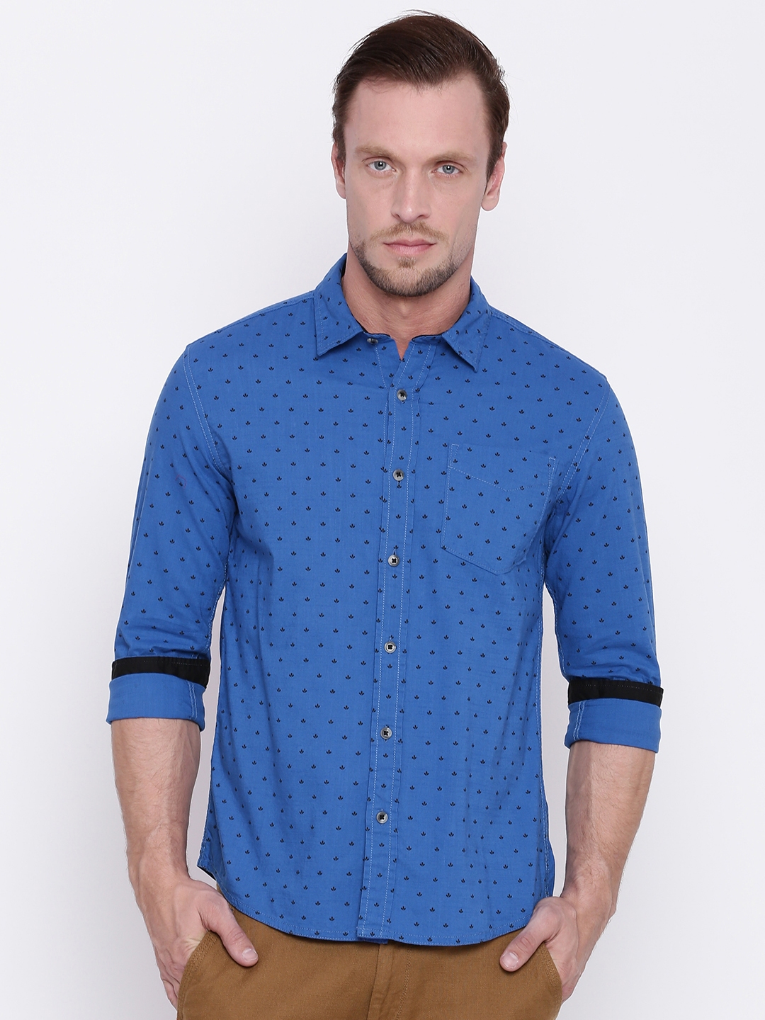Buy People Men Blue Slim Fit Printed Casual Shirt - Shirts for Men ...