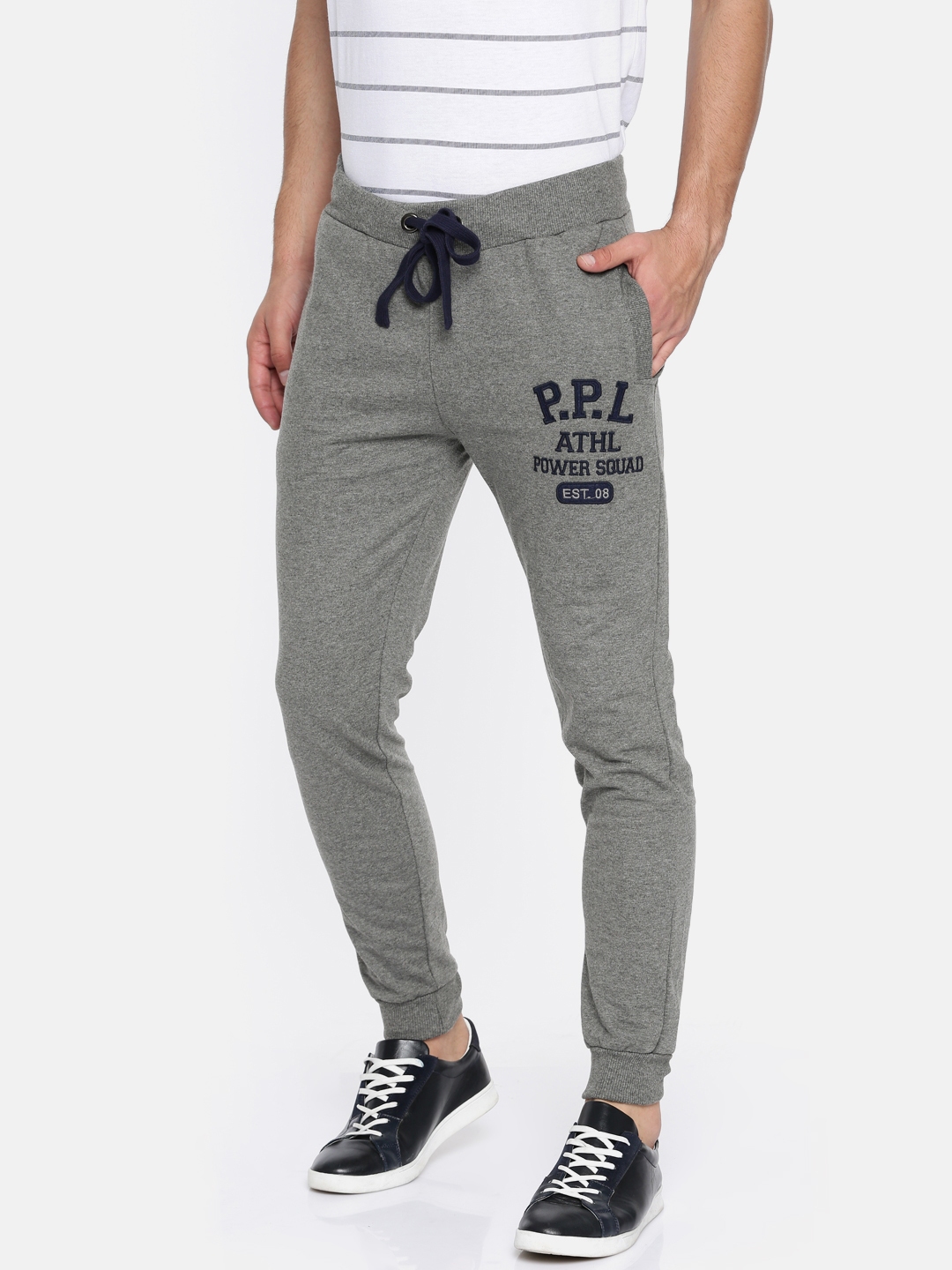 Buy People Men Grey Melange Slim Fit Solid Joggers - Trousers for Men ...