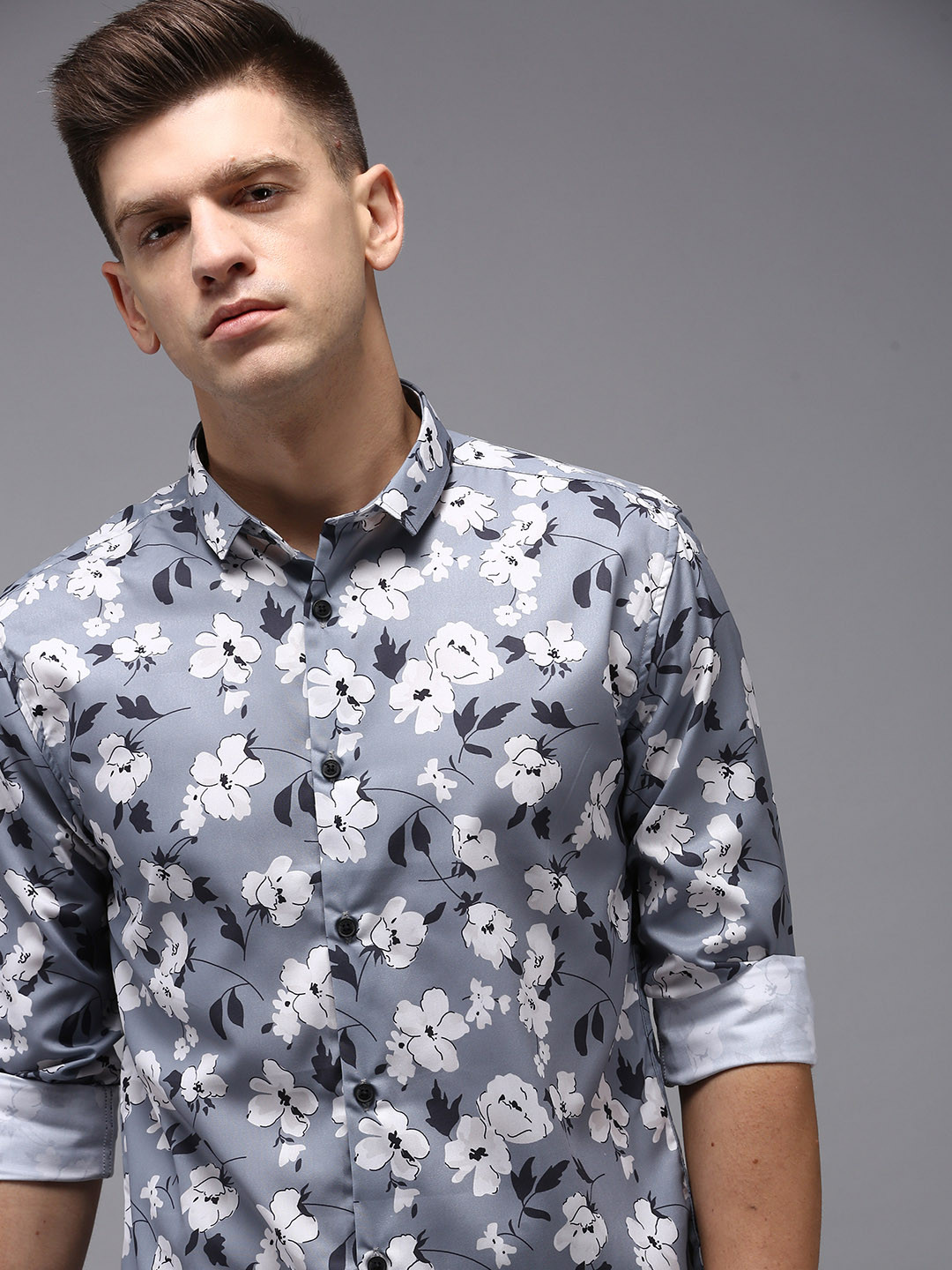 Men's Navy Blue Comfort Floral Printed Cotton Casual Shirt