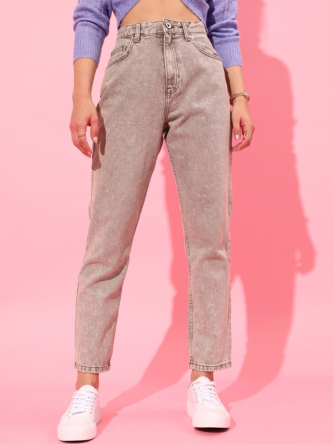 Buy STREET 9 Women Grey Mom Fit High Rise Cotton Jeans Jeans for