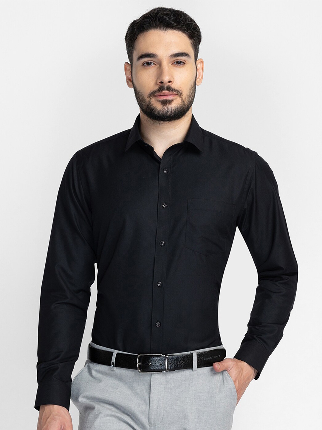 Buy Oxemberg Men Black Classic Slim Fit Formal Cotton Shirt - Shirts ...