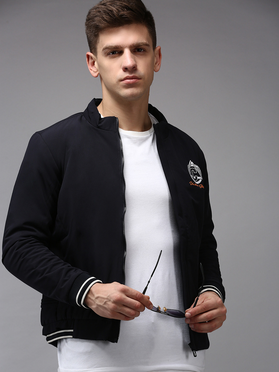 Buy SHOWOFF Men Navy Blue Water Resistant Bomber Jacket Jackets for