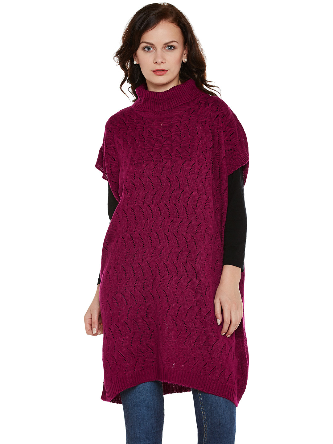 Buy Cayman Women Magenta Self Design Longline Sweater - Sweaters for Women 2066546 | Myntra
