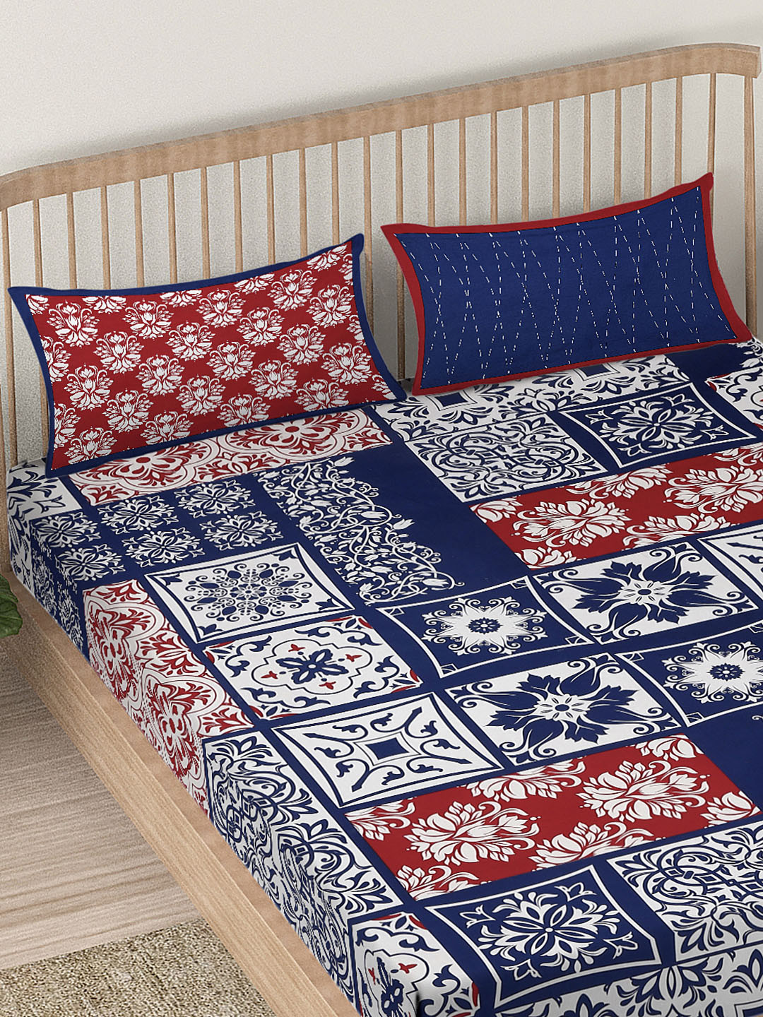 Buy EK BY EKTA KAPOOR Navy Blue & White Ethnic Motifs 120 TC King