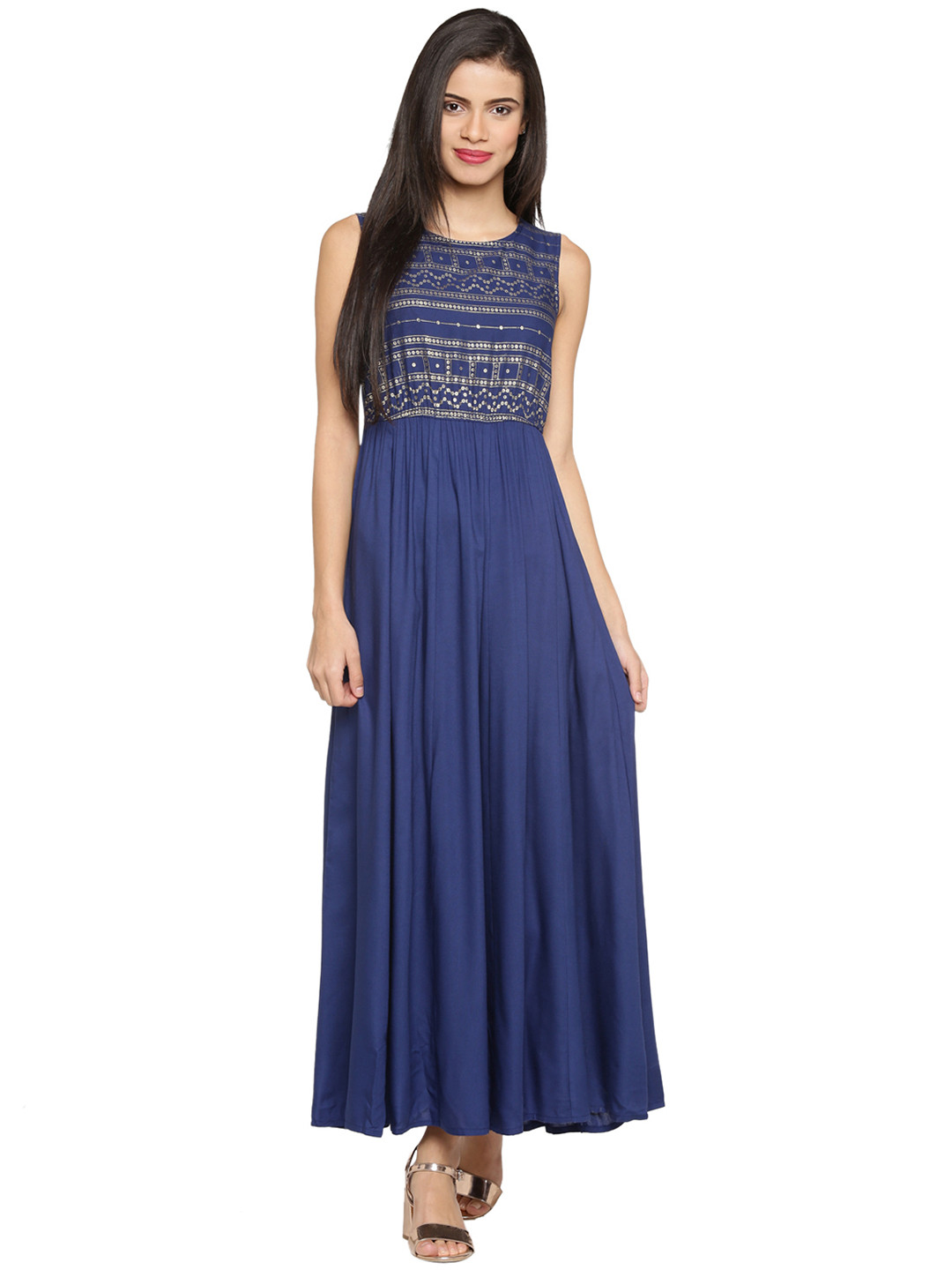 Buy AKKRITI BY PANTALOONS Women Blue Solid Maxi Dress Dresses for