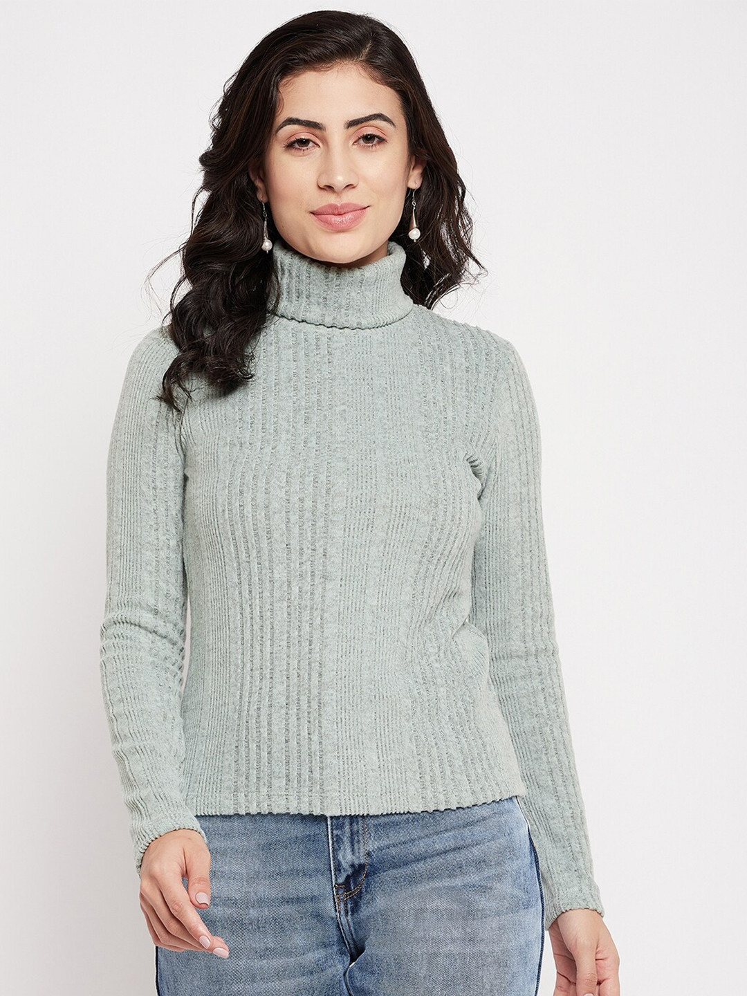 Women's Sea Green Striped Shirt Style Top
