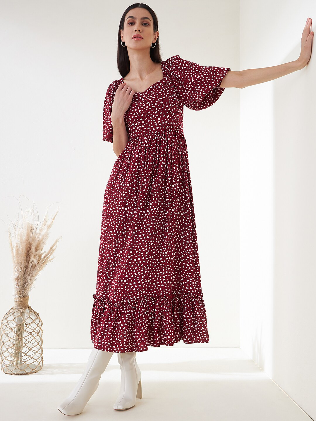 Women Red & Pink Geometric Printed Maxi Dress