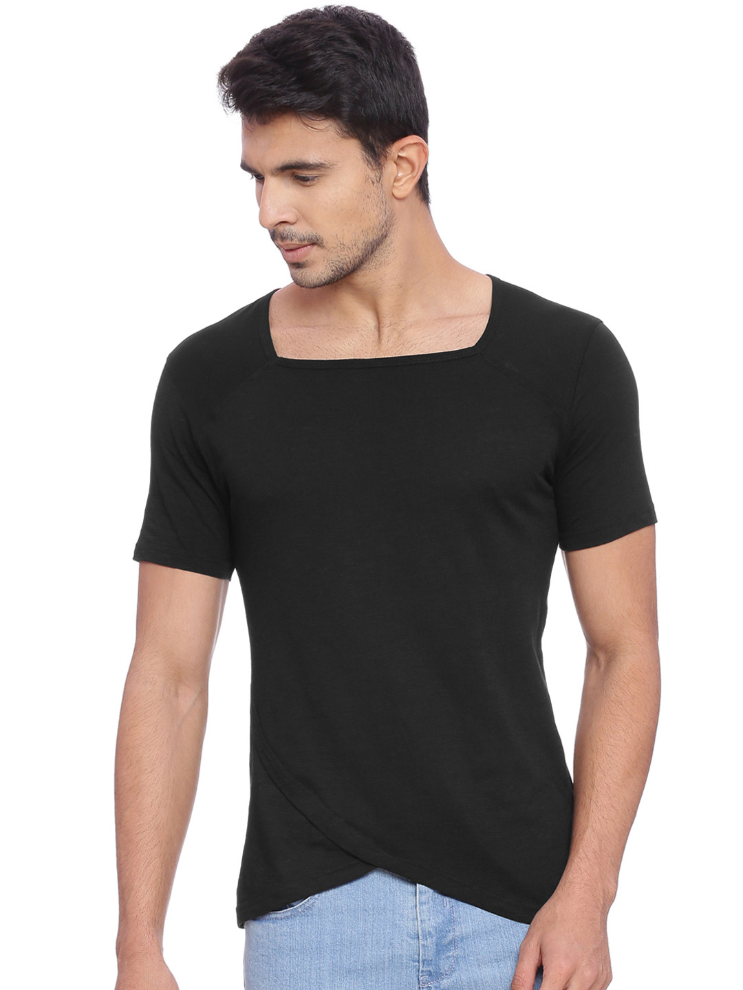 Buy KULTPRIT Men Black Solid Square Neck T Shirt Tshirts for Men