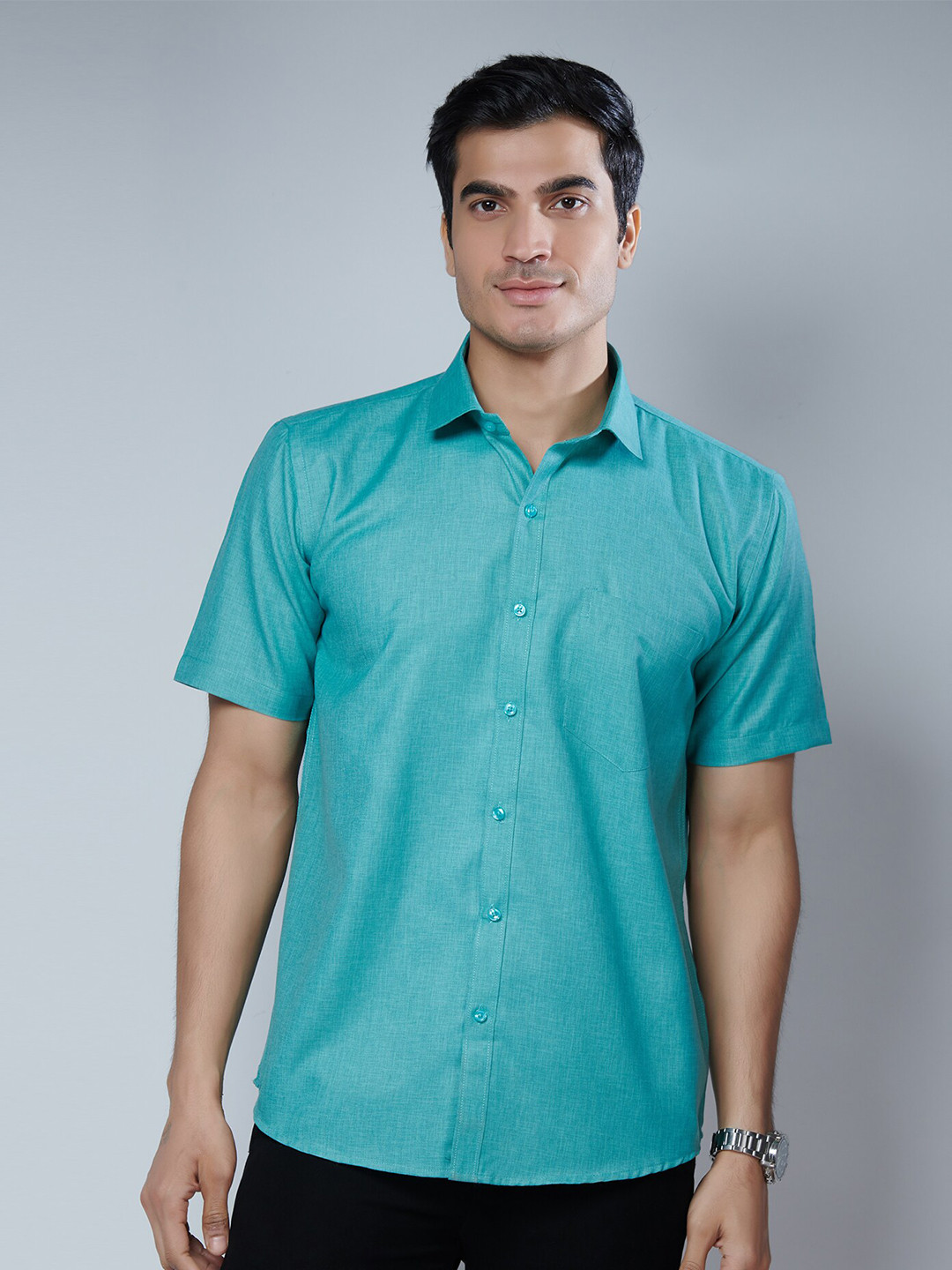 Buy MARK & ALBERT Men Green Classic Slim Fit Cotton Formal Shirt