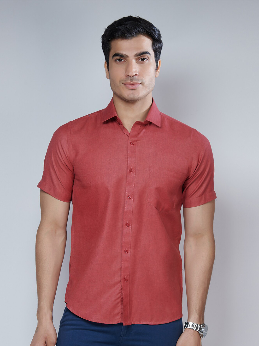 Buy MARK & ALBERT Men Red Classic Slim Fit Cotton Formal Shirt Shirts