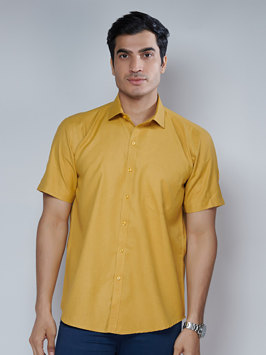 Buy MARK & ALBERT Men Yellow Classic Slim Fit Cotton Formal Shirt