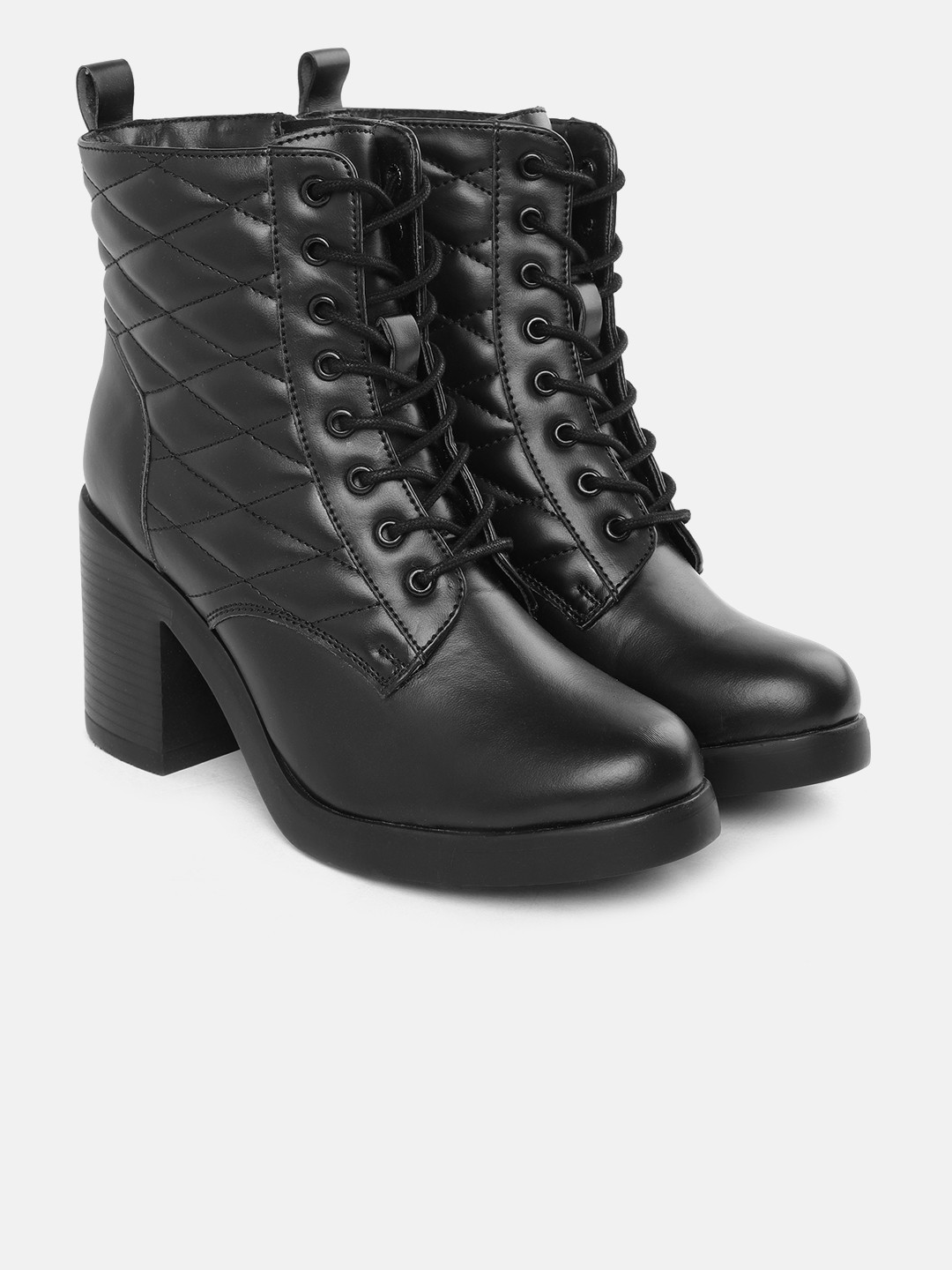 Buy Carlton London Women Black Solid Mid Top Block Heel Regular Boots