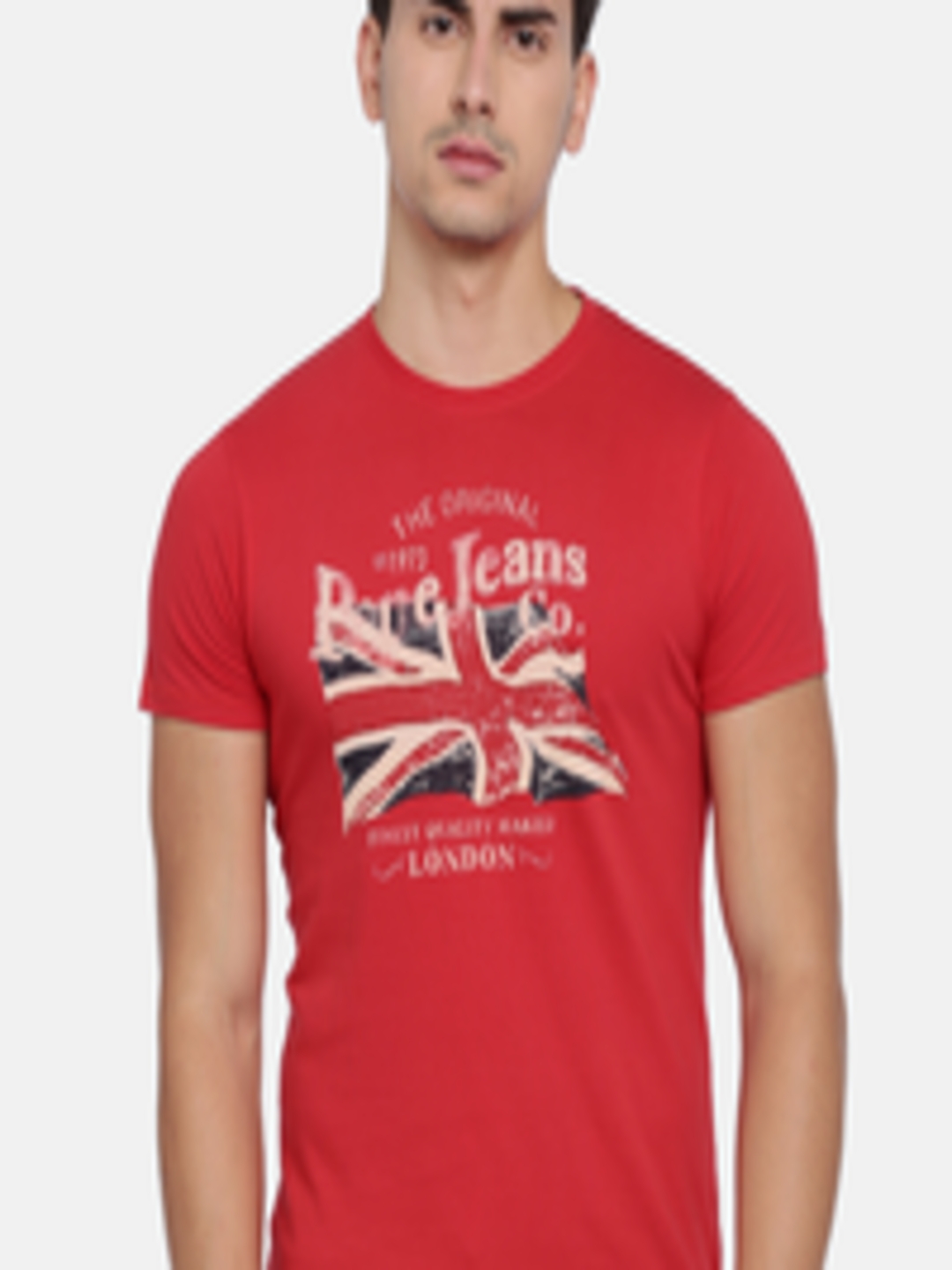 Buy Pepe Jeans Men Red Printed Slim Fit Round Neck Pure Cotton T Shirt ...