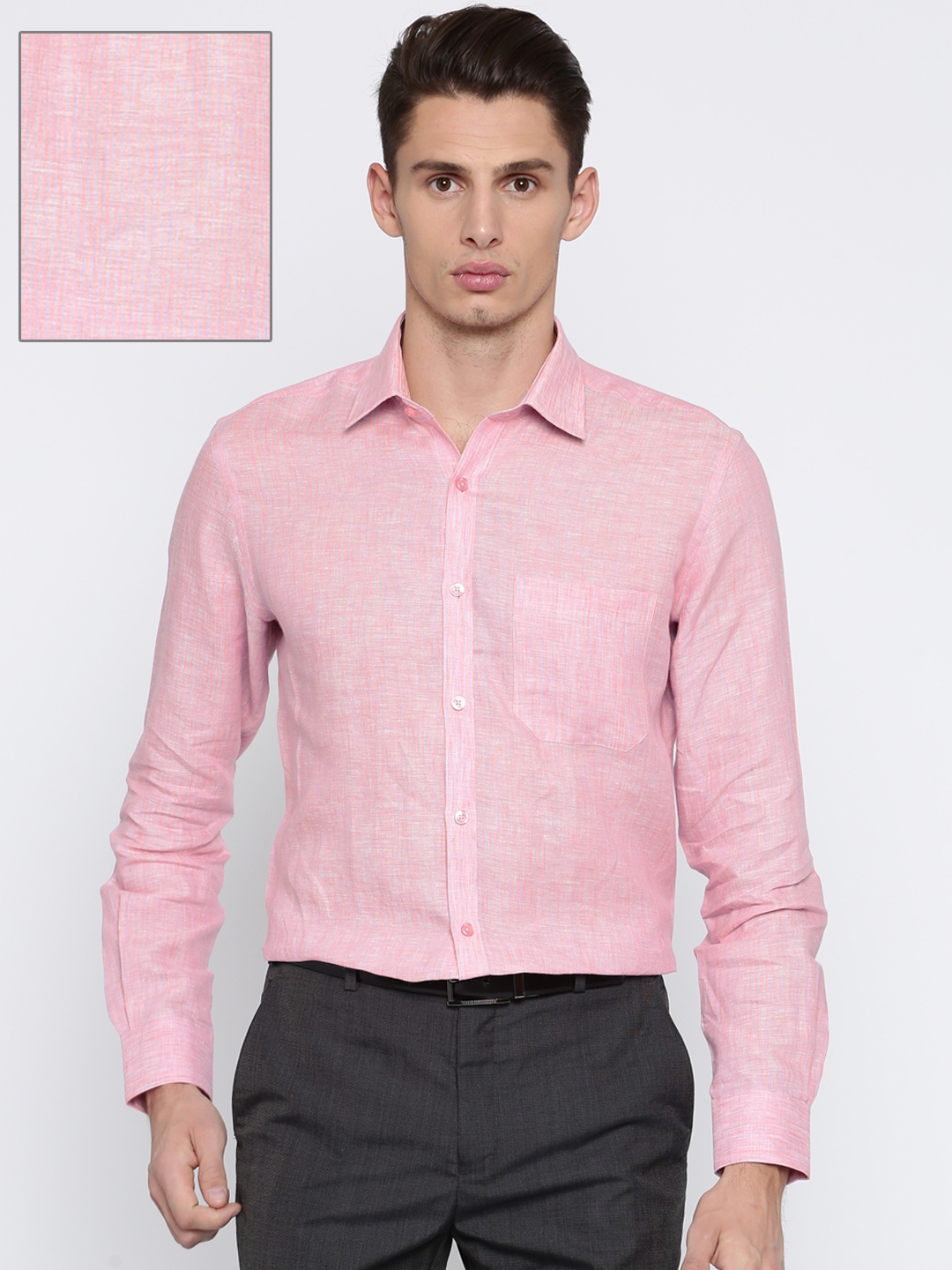 Buy Raymond Men Pink Linen Contemporary Regular Fit Striped Formal ...