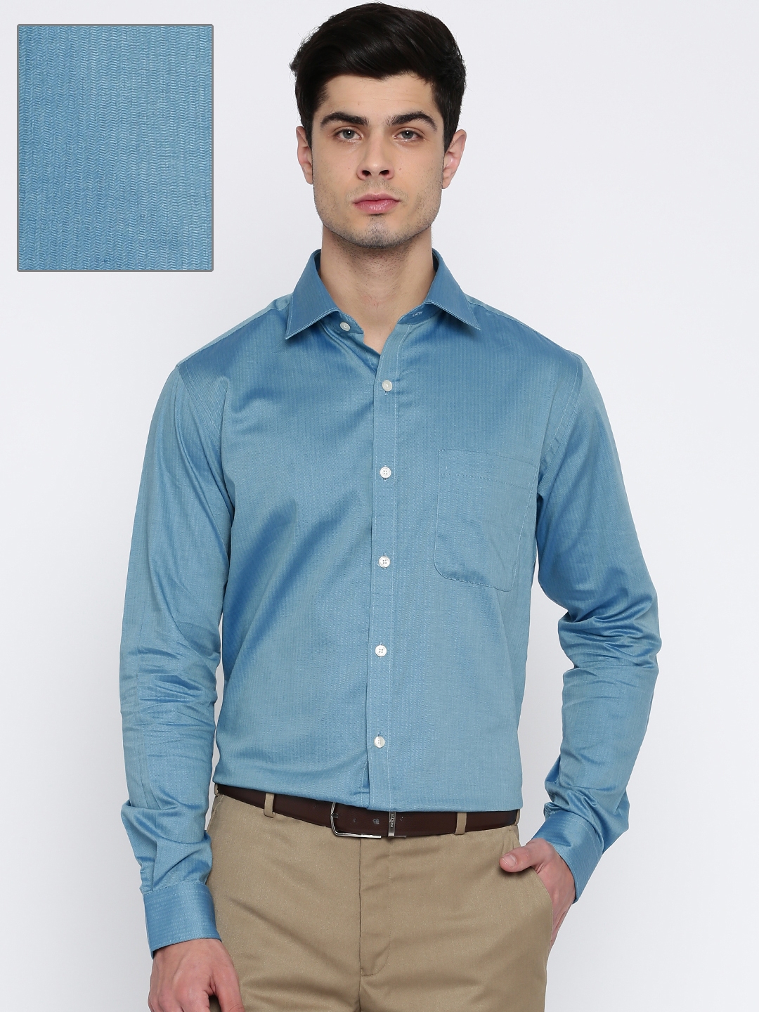 Buy Raymond Men Blue Slim Fit Striped Formal Shirt - Shirts for Men ...