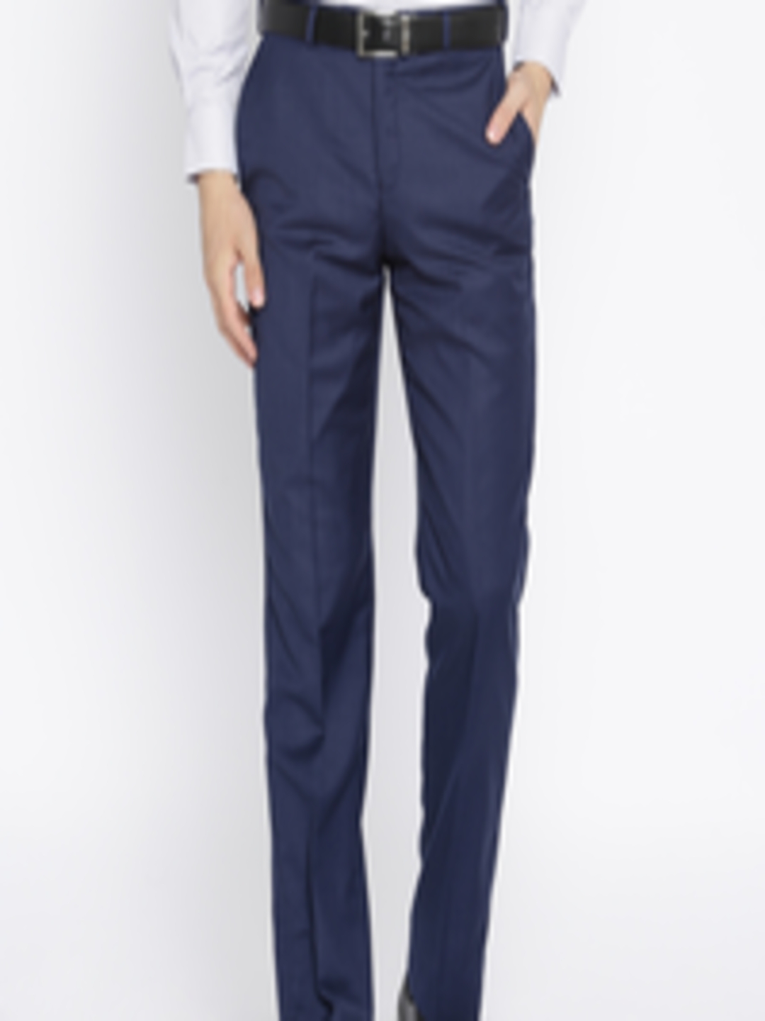 Buy Park Avenue Men Blue Slim Fit Self Design Formal Trousers ...