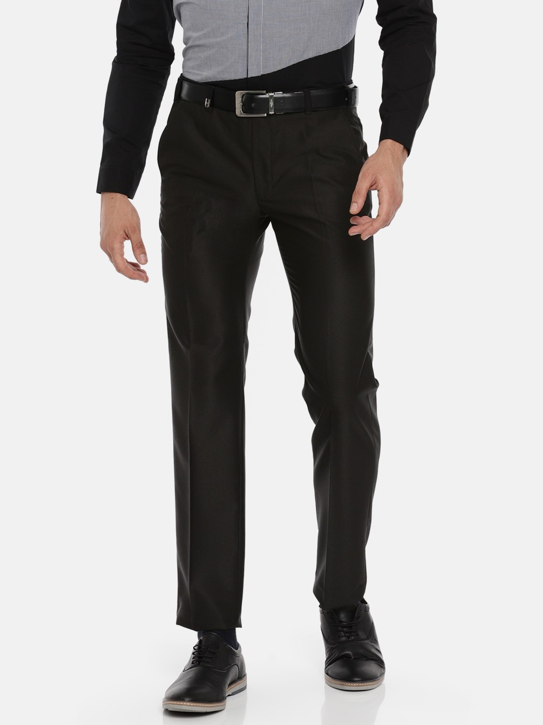 Buy Park Avenue Men Black Super Slim Fit Solid Formal Trousers ...