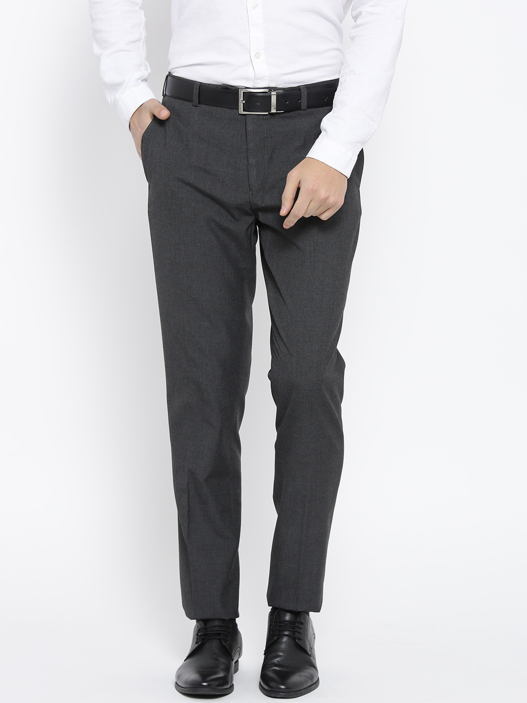 Buy Raymond Men Charcoal Grey Slim Fit Solid Formal Trousers - Trousers ...