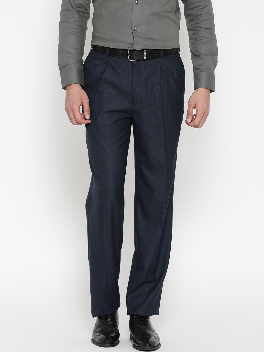 Buy Raymond Men Navy Blue Classic Fit Solid Formal Trousers - Trousers ...