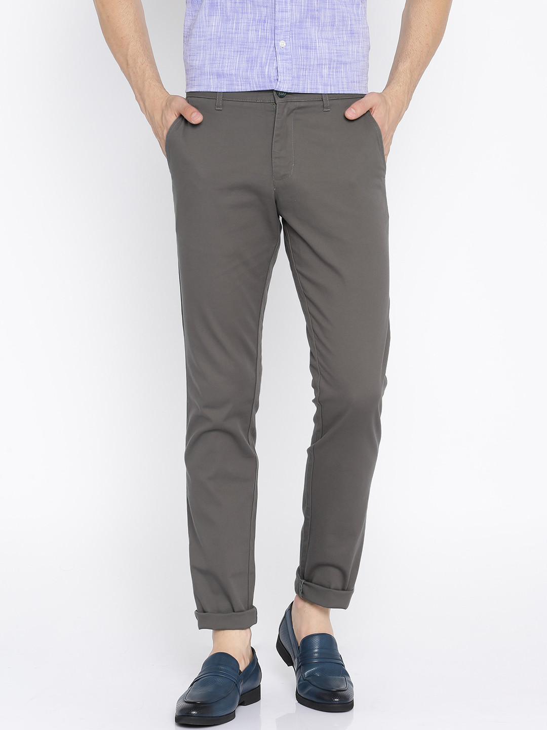 Buy Parx Men Grey Tapered Fit Solid Regular Trousers - Trousers for Men ...