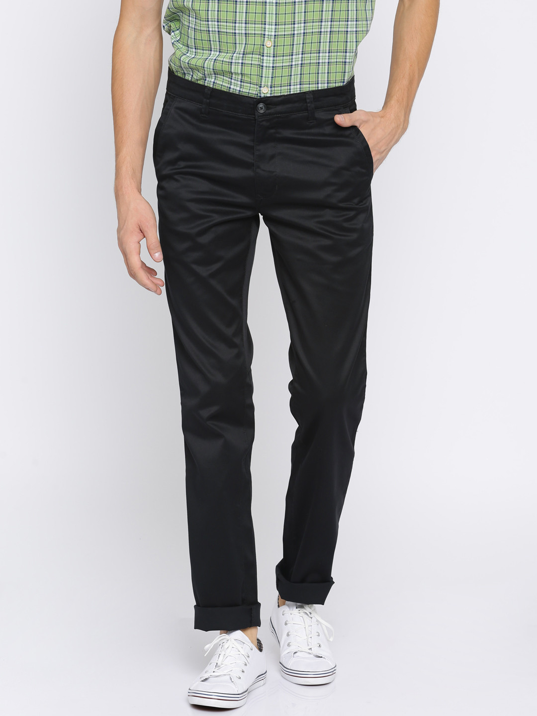Buy Parx Men Black Slim Fit Solid Regular Trousers - Trousers for Men ...