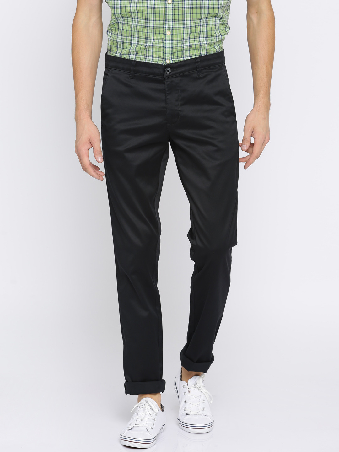 Buy Parx Men Black Tapered Fit Solid Regular Trousers Trousers for