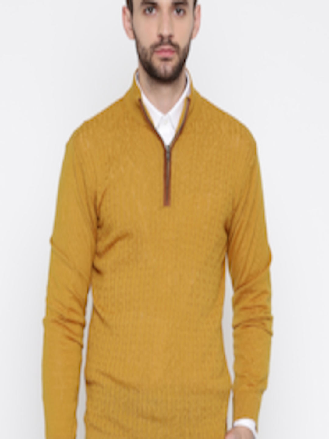 Buy Raymond Men Mustard Yellow Self Design Pullover - Sweaters for Men ...