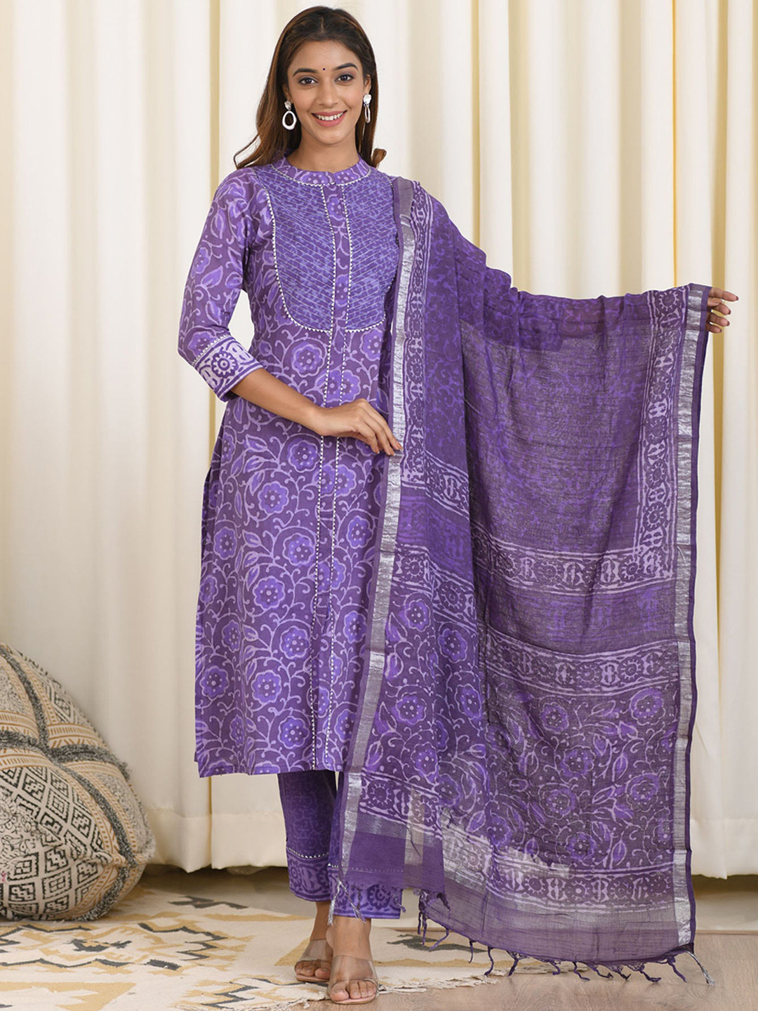 Plus Size Purple Floral Printed Kurta main image 0