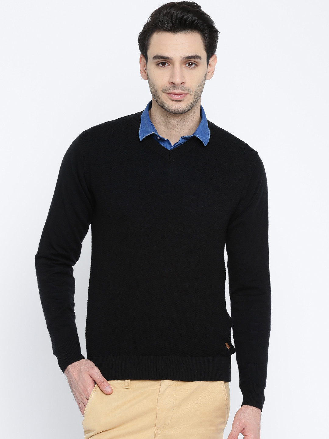 Buy Raymond Men Black Patterned Woollen Sweater Sweaters for Men